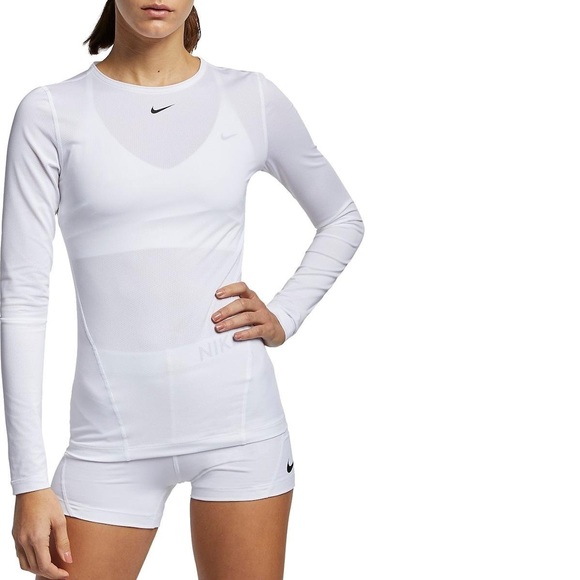 Nike | Tops | Nike Womens Pro Long Sleeve Mesh Top White Size Small |  Poshmark